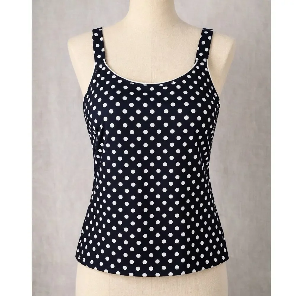 Lands' end women's polka dot tankini size 2 top navy white swimwear scoop neck